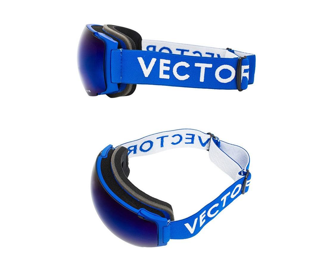 Ski goggles with anti-fog double lens and magnetic design, blue color.