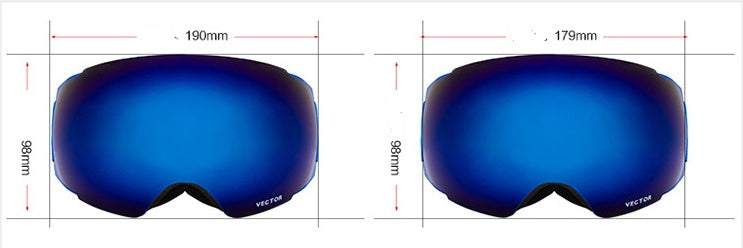 Anti-fog ski goggles with double lens, blue color, waterproof and polarized.