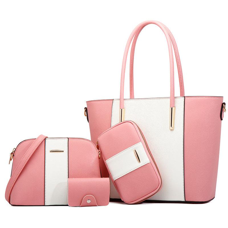 Dual-tone pink and white tote bag, crossbody, and wallet set made of PU material.