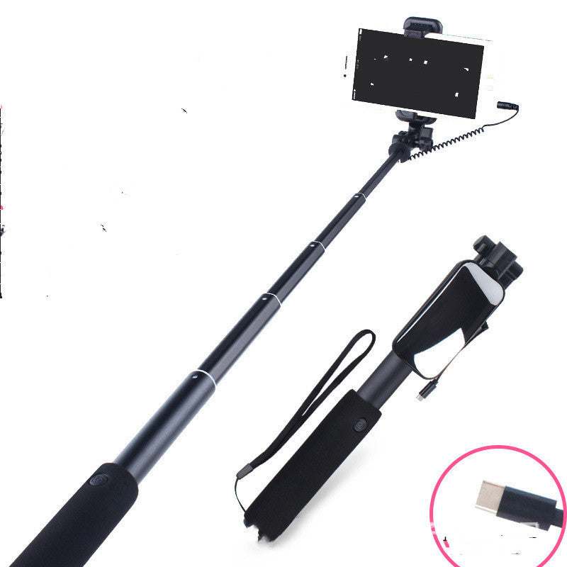 Aluminum alloy selfie stick compatible with Apple iPhone, featuring Bluetooth remote control and multiple color options.