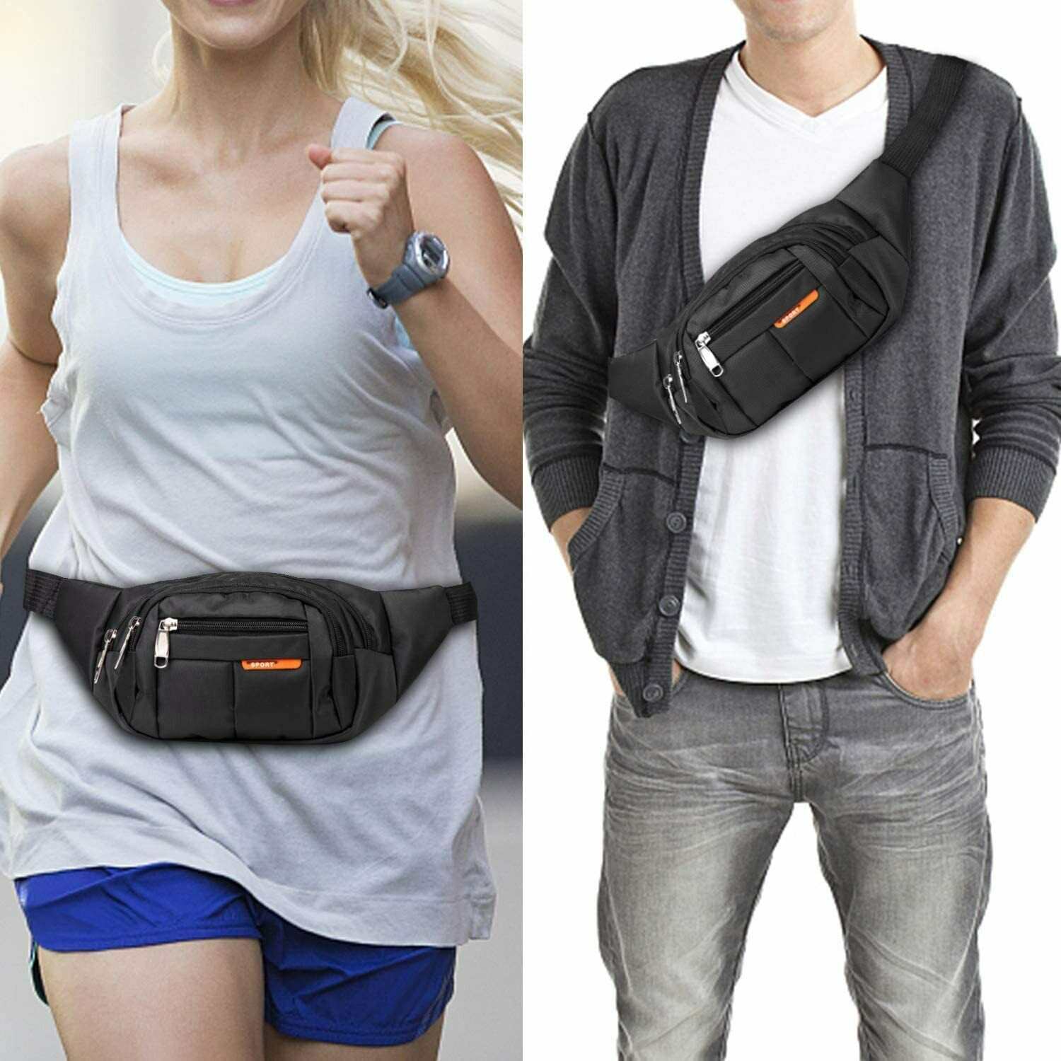 Waist bag - fanny pack or crossbody bag - Perfect for travel & sports 