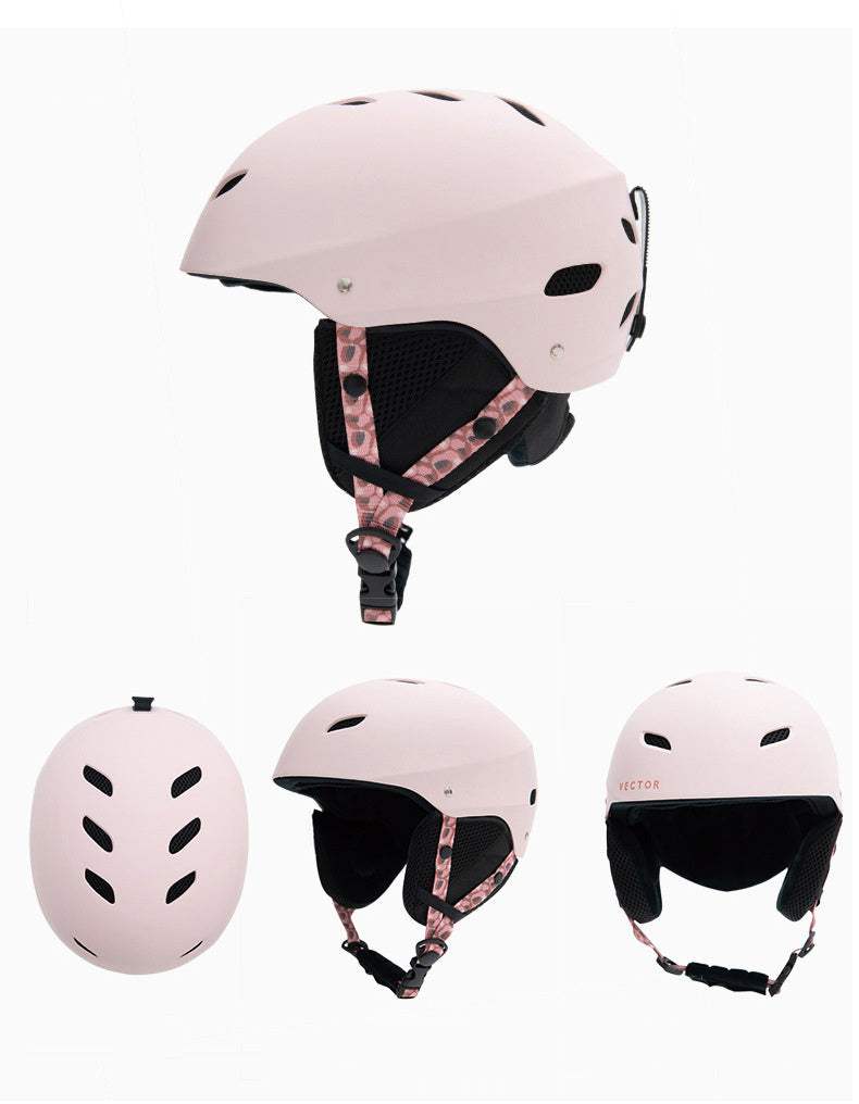 Children's ski helmet with EPS+ABS hard shell, multiple views.