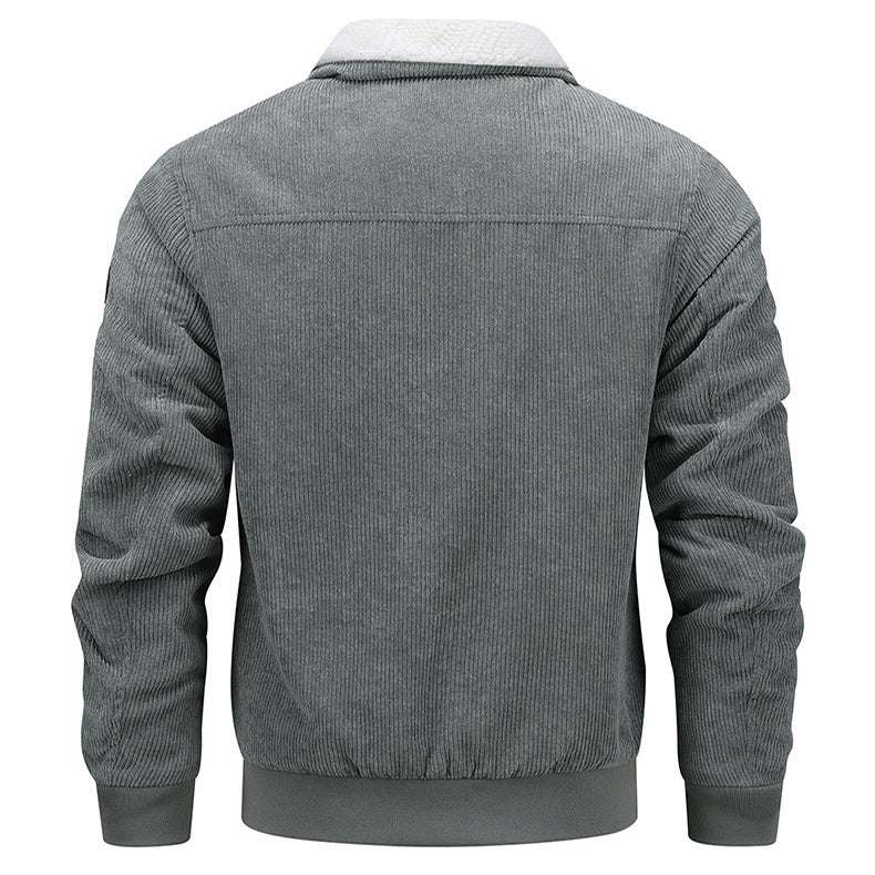 Fleece jacket with pockets, grey color, windproof and cold resistant design.