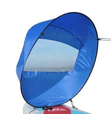 Folding kayak sail with high-visibility PVC window and durable waterproof fabric.