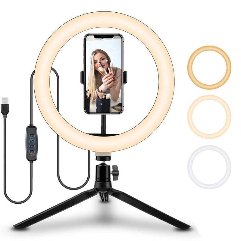 Ring Light beautifying light with smartphone holder, 10-inch fill light, and 19CM metal bracket, compatible with Apple X and Huawei Mate20.