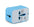 Multi function travel adapter with universal plug design in blue and white.