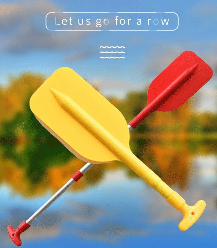 Retractable aluminum alloy paddle with yellow and red high-impact PVC blades, suitable for boating and inflatable boats.