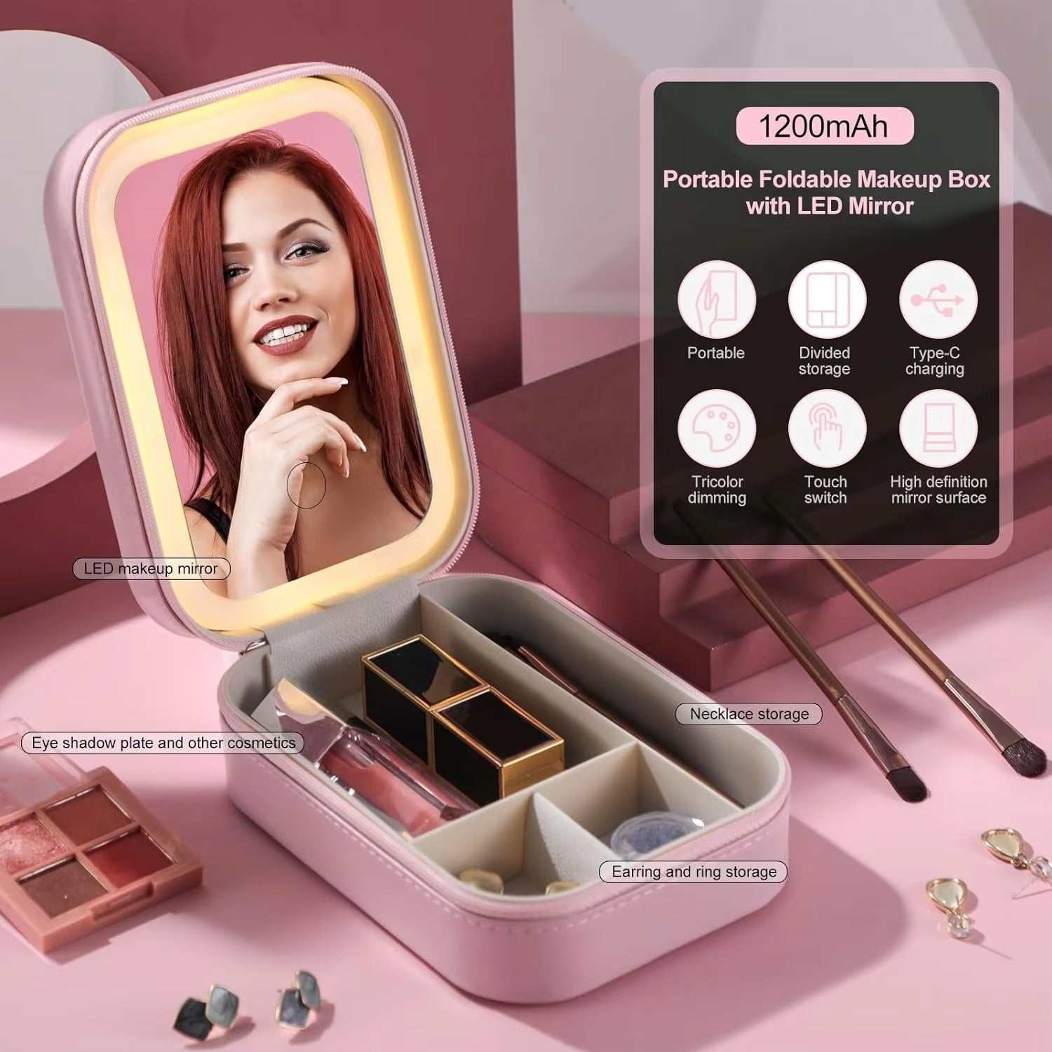 Makeup Brush & Sponge Set with LED Mirror & Storage Case 