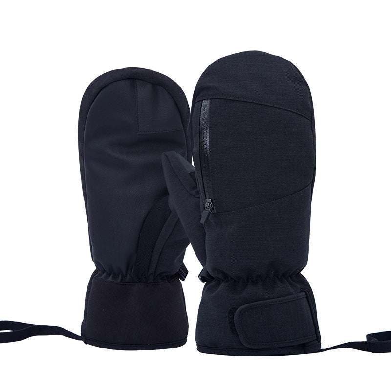 Snowboard waterproof touch screen gloves for adults, black color, sports style.